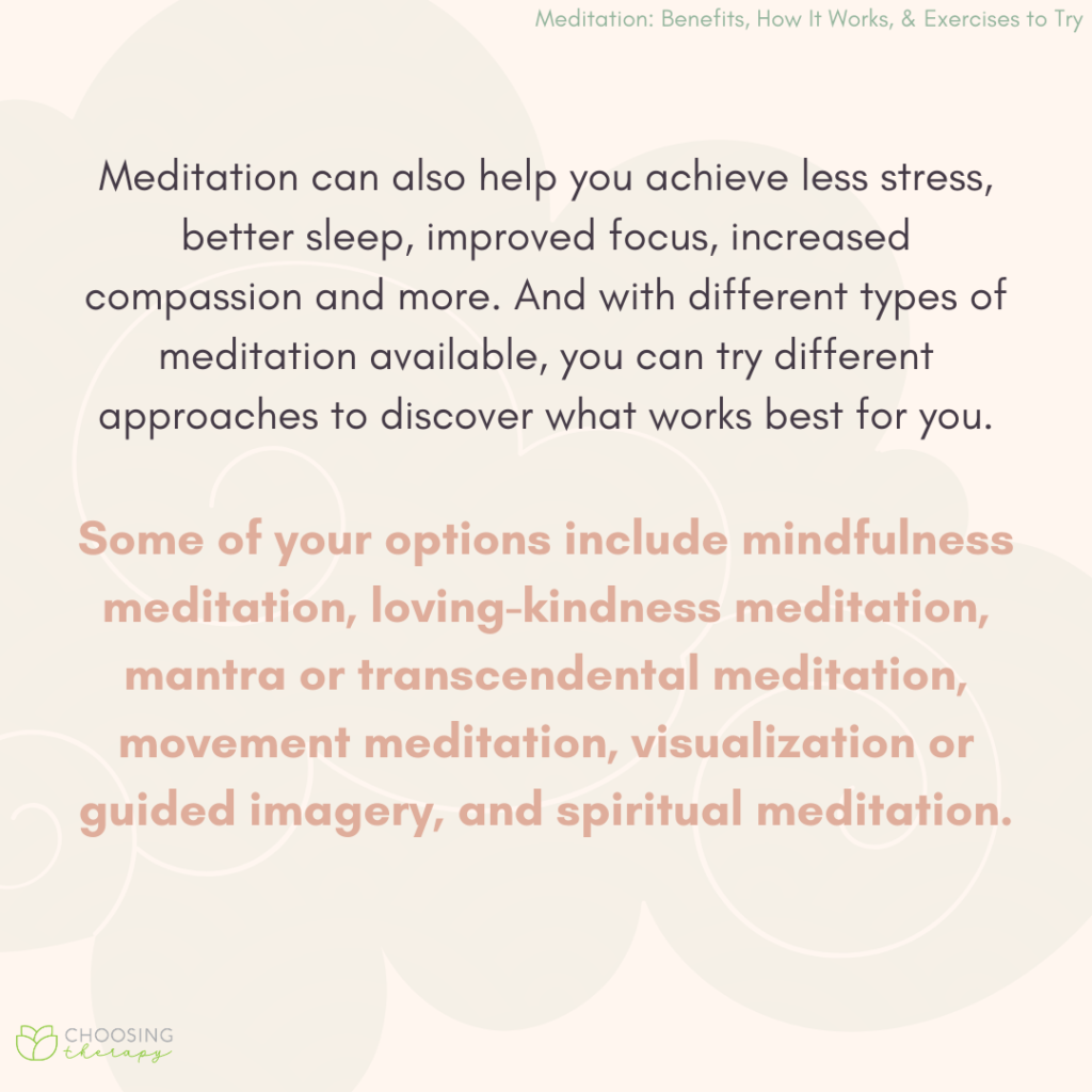 Meditation: Benefits, How It Works, & Exercises to Try - Choosing Therapy