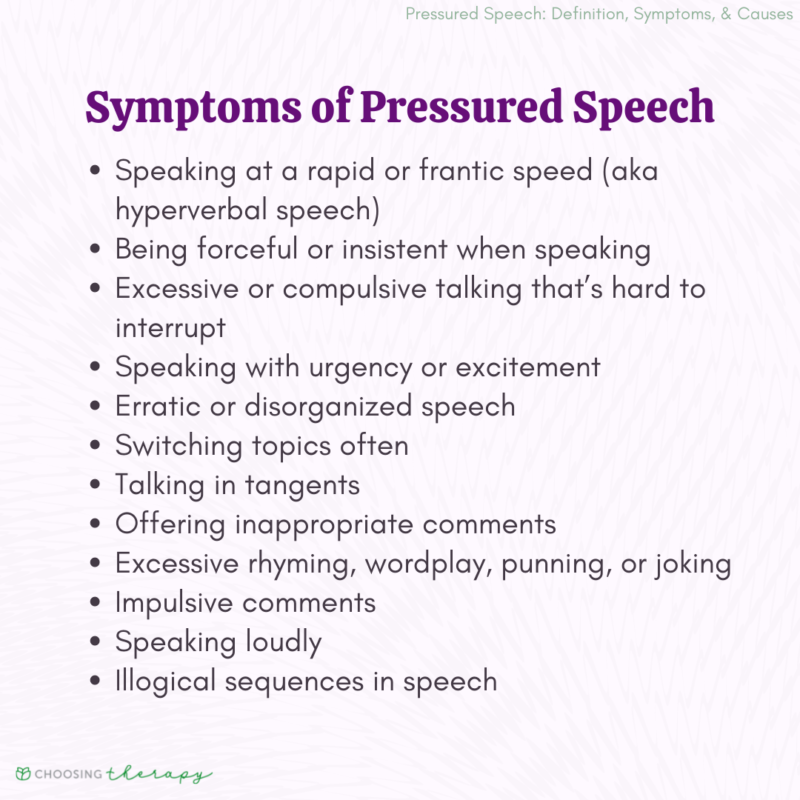 is pressured speech a symptom of anxiety