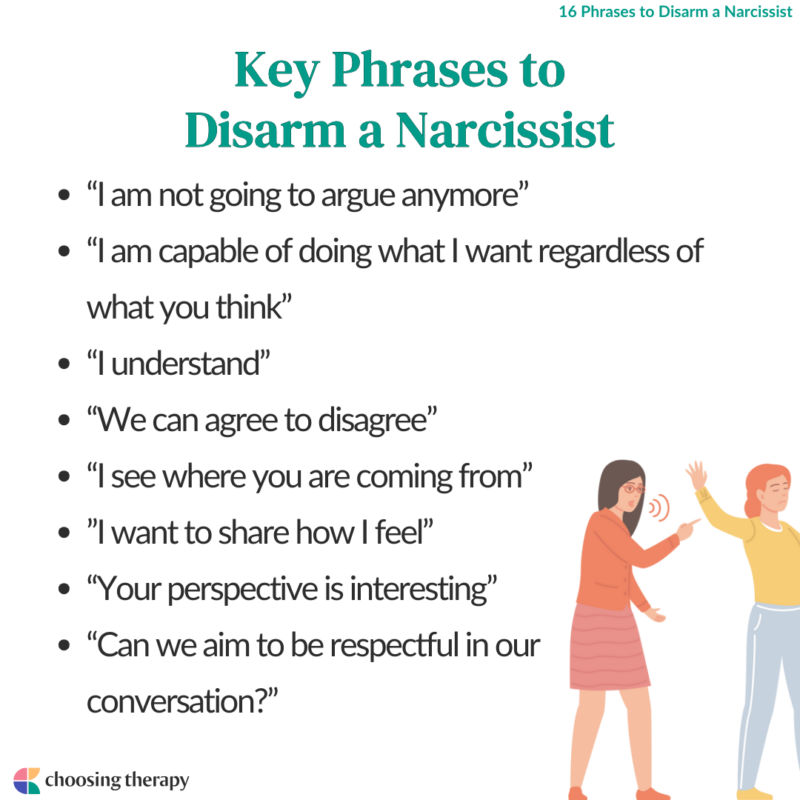 16 Phrases to Disarm a Narcissist | ChoosingTherapy.com